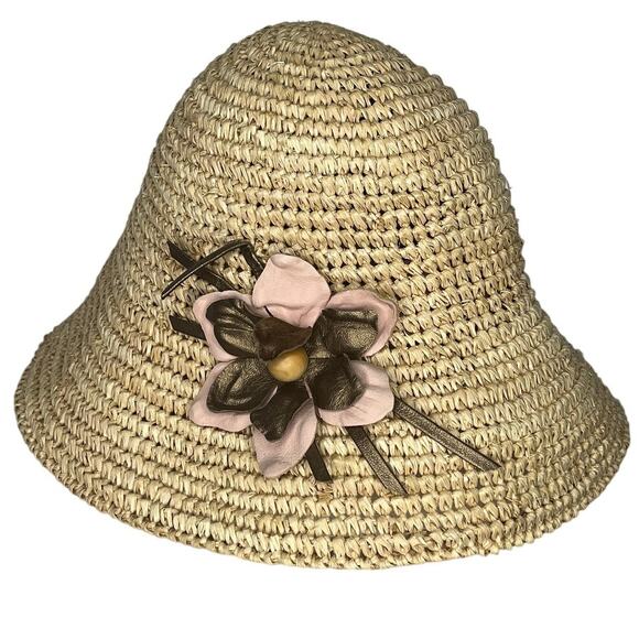 Eugenia Kim Accessories - Anthropologie Eugenia Kim Bucket Sun Hat Natural Neutrals Straw Leather Flower